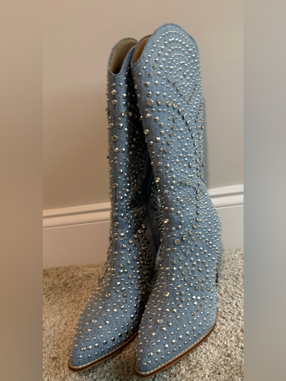 CORKY’S Hey Girl Light Blue Denim Cowboy Boots with Silver Rhinestones Size 9 - Picture 6 of 16